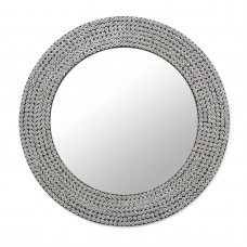 Artisan Crafted Circular Metal Wall Mirror 'Silvery Shine' NOVICA India Art   382539236600
